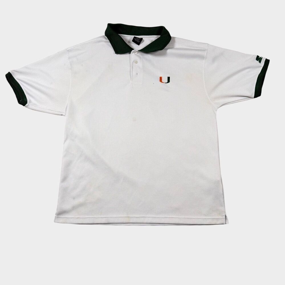 Starter Miami Hurricanes White Polo Shirt Mens Large NCAA Football Canes